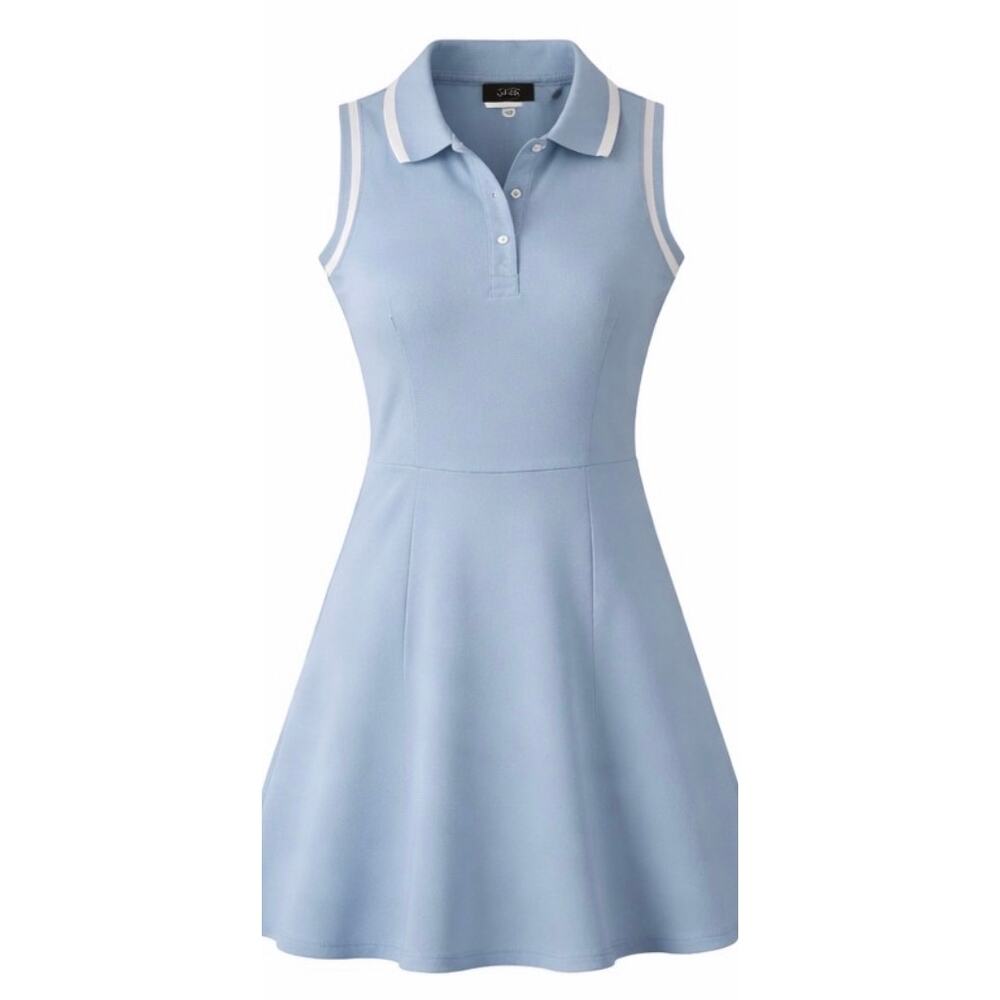 Cider Polo Dress S Light Blue Sleeveless Fit Flare Tennis Golf Preppy